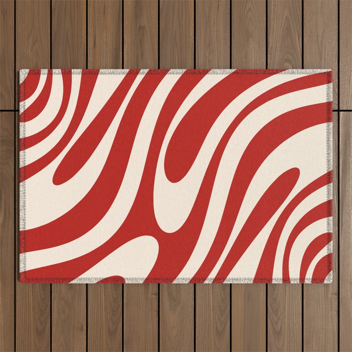 Wavy Loops Retro Abstract Pattern Red and Almond Cream Outdoor Rug Gallery Image 1