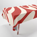 Wavy Loops Retro Abstract Pattern Red and Almond Cream Tablecloth Gallery Image 1