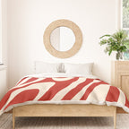 Wavy Loops Retro Abstract Pattern Red and Almond Cream Duvet Cover Gallery Image 3