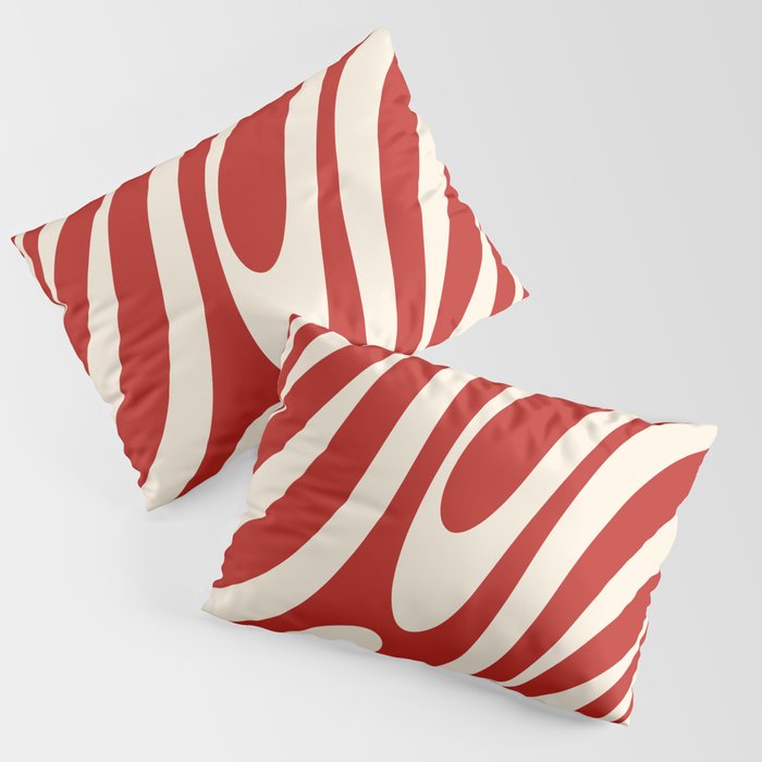 Wavy Loops Retro Abstract Pattern Red and Almond Cream Pillow Sham Gallery Image 1
