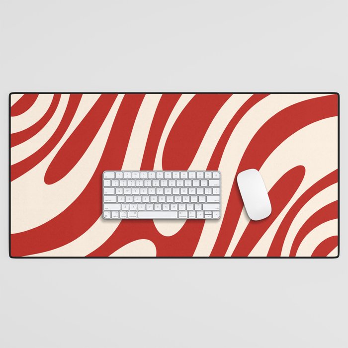 Wavy Loops Retro Abstract Pattern Red and Almond Cream Desk Mat Gallery Image 1