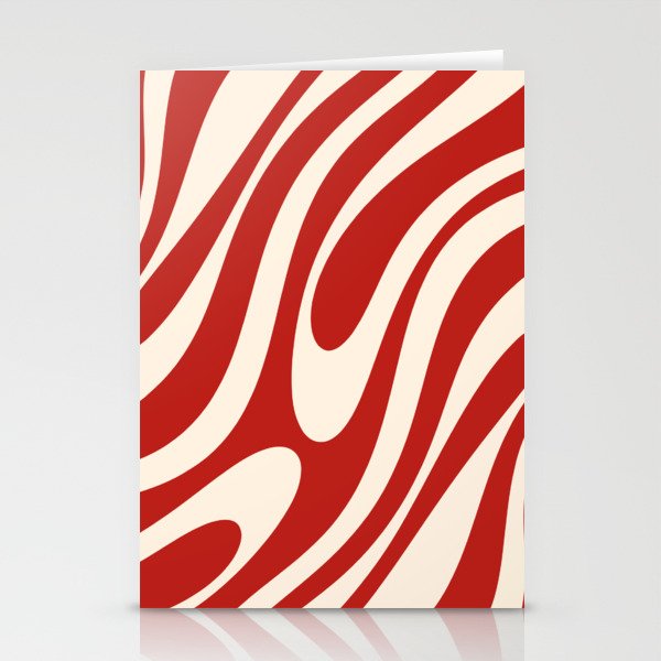 Wavy Loops Retro Abstract Pattern Red and Almond Cream Stationery Card Gallery Image 2