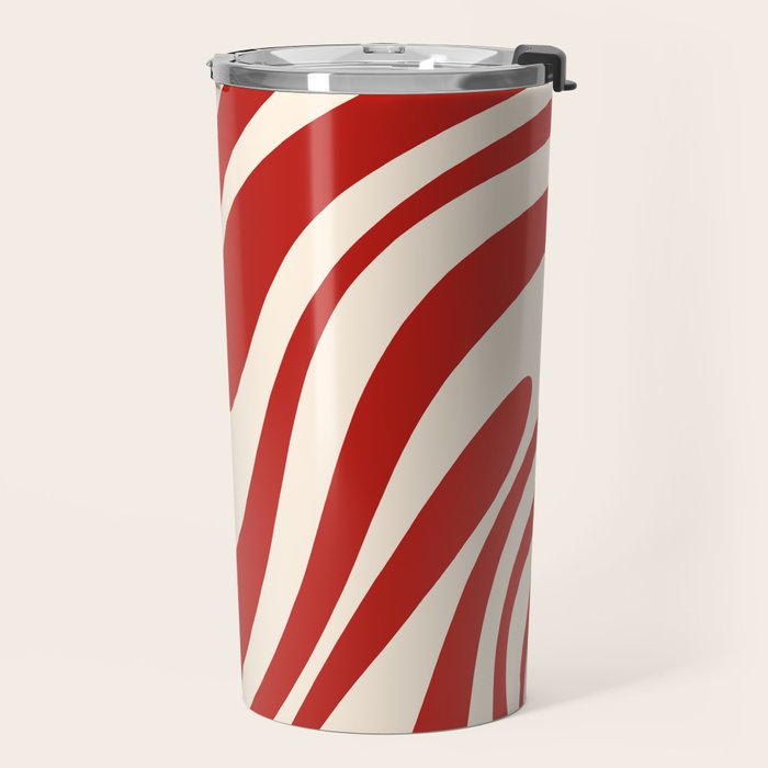 Wavy Loops Retro Abstract Pattern Red and Almond Cream Travel Mug Gallery Image 2