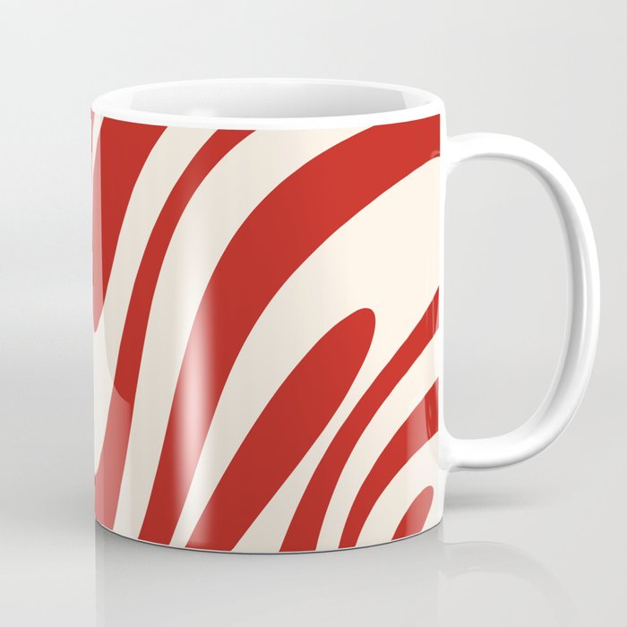Wavy Loops Retro Abstract Pattern Red and Almond Cream Coffee Mug Gallery Image 1