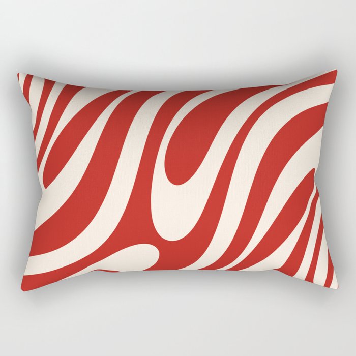 Wavy Loops Retro Abstract Pattern Red and Almond Cream Rectangular Pillow Gallery Image 1