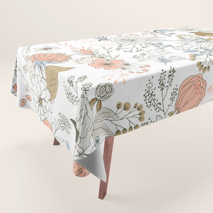 Abstract modern coral white pastel rustic floral Tablecloth Gallery Image 1