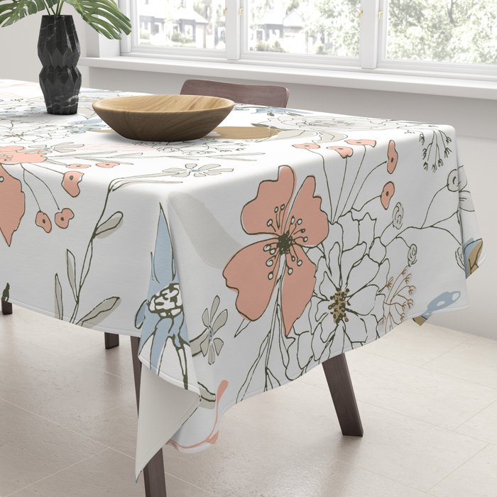 Abstract modern coral white pastel rustic floral Tablecloth Gallery Image 3