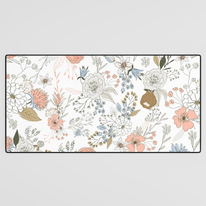 Abstract modern coral white pastel rustic floral Desk Mat Gallery Image 3