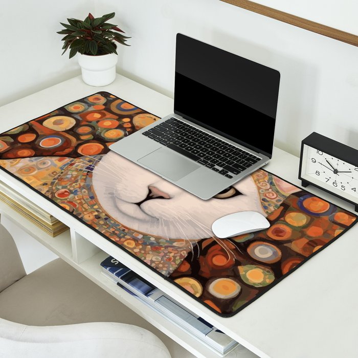 Gustav Klimt Cat with Colorful Costume Desk Mat Gallery Image 2