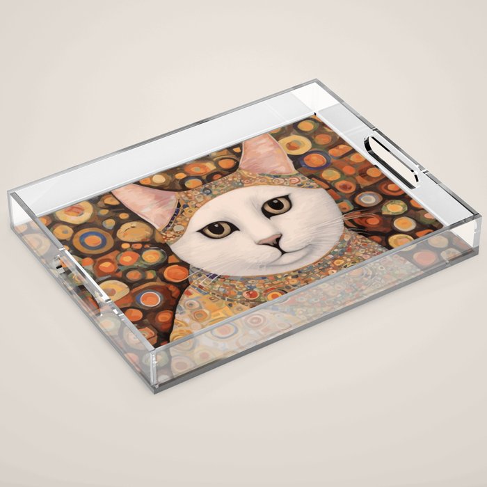 Gustav Klimt Cat with Colorful Costume Acrylic Tray Gallery Image 1