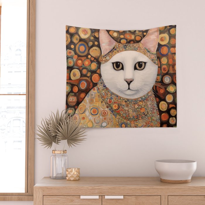 Gustav Klimt Cat with Colorful Costume Wall Tapestry Gallery Image 2