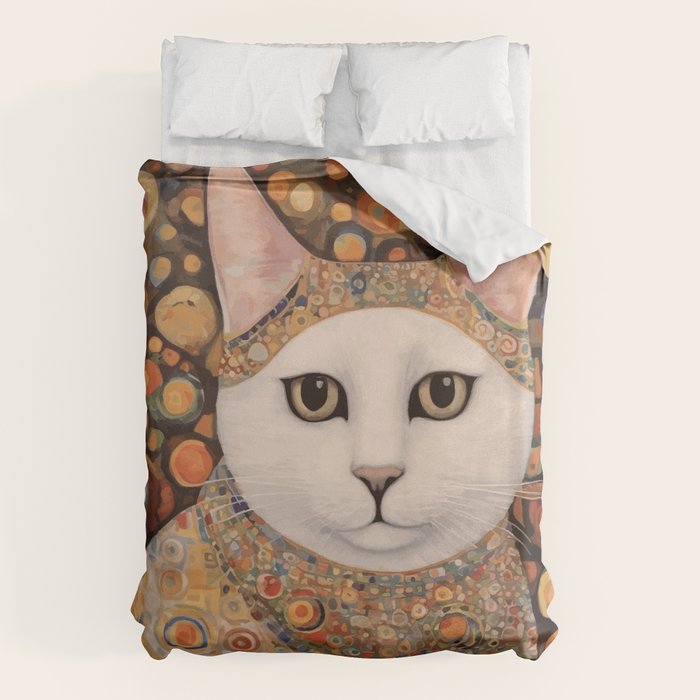 Gustav Klimt Cat with Colorful Costume Duvet Cover Gallery Image 1
