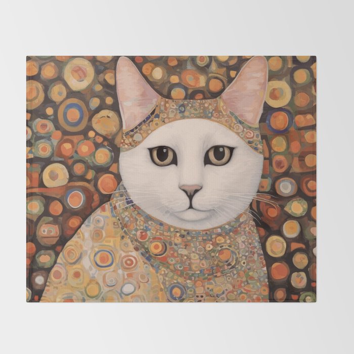 Gustav Klimt Cat with Colorful Costume Throw Blanket Gallery Image 2