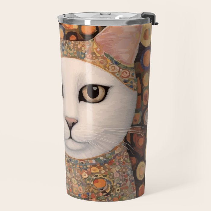 Gustav Klimt Cat with Colorful Costume Travel Mug Gallery Image 2