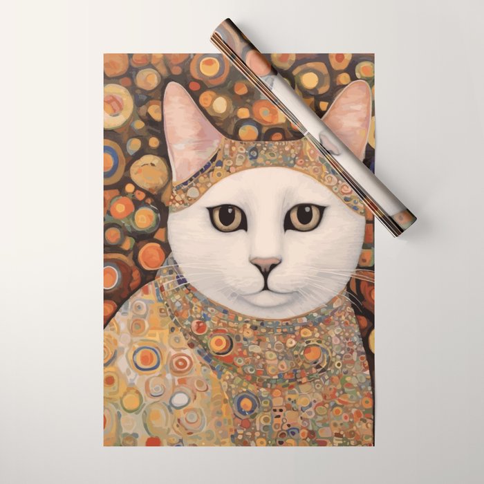 Gustav Klimt Cat with Colorful Costume Wrapping Paper Gallery Image 1