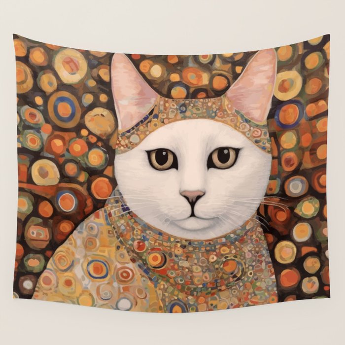Gustav Klimt Cat with Colorful Costume Wall Tapestry Gallery Image 4