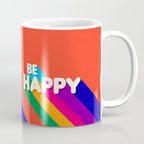 BE HAPPY - rainbow retro typography Coffee Mug Gallery Image 1
