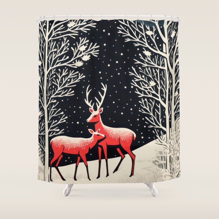 Winter Deer Pair Shower Curtain Gallery Image 1