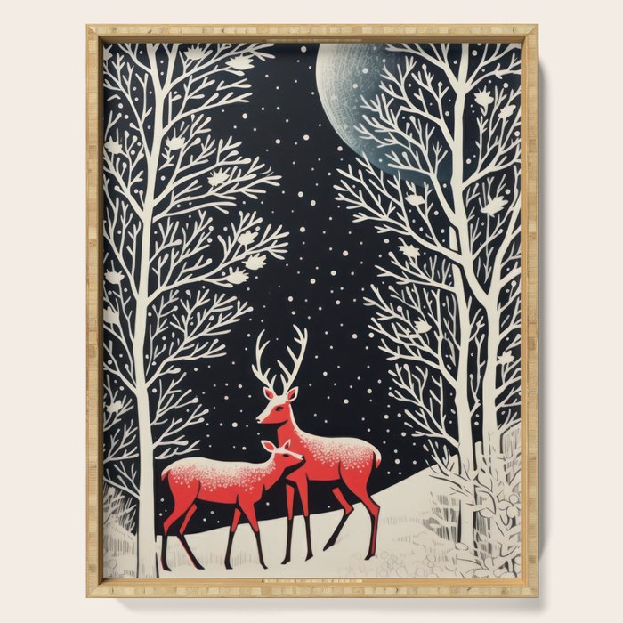 Winter Deer Pair Serving Tray Gallery Image 1
