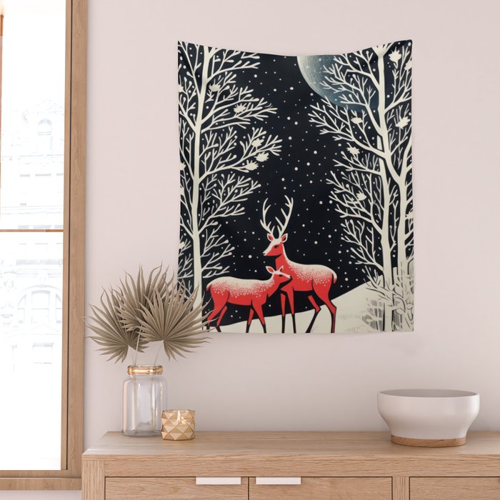 Winter Deer Pair Wall Tapestry Gallery Image 2