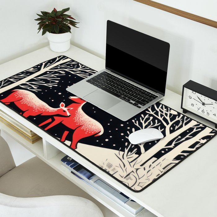 Winter Deer Pair Desk Mat Gallery Image 2