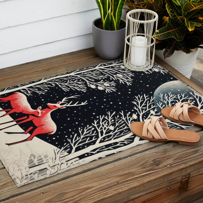 Winter Deer Pair Outdoor Rug Gallery Image 2