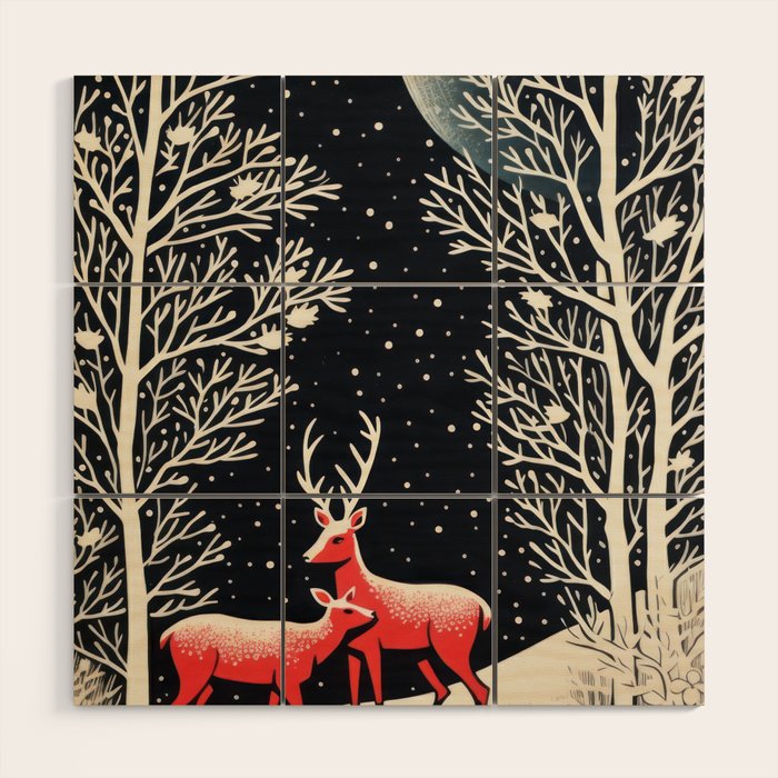 Winter Deer Pair Wood Wall Art Gallery Image 1