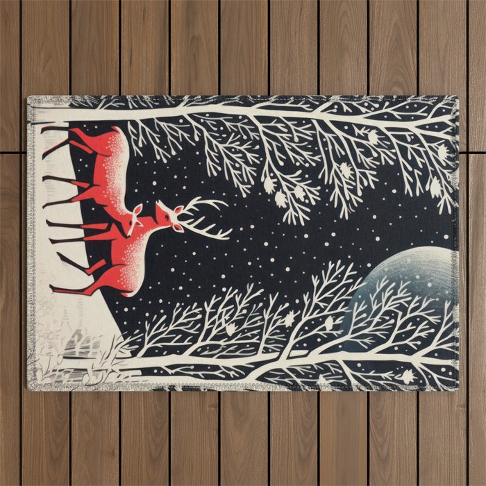 Winter Deer Pair Outdoor Rug Gallery Image 1