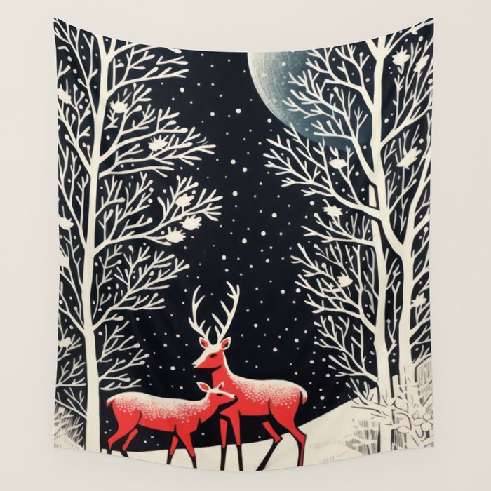 Winter Deer Pair Wall Tapestry Gallery Image 1