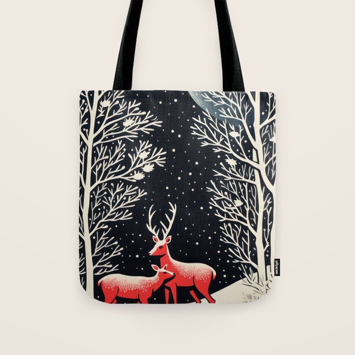 Winter Deer Pair Tote Bag Gallery Image 1