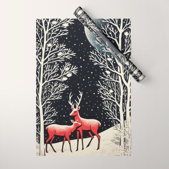 Winter Deer Pair Wrapping Paper Gallery Image 1