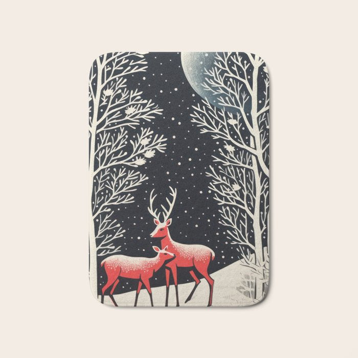 Winter Deer Pair Bath Mat Gallery Image 1