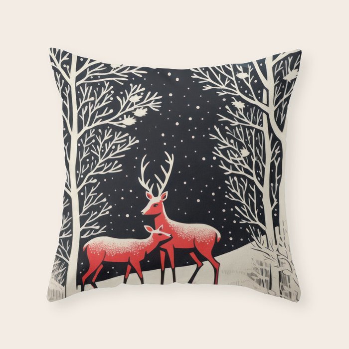 Winter Deer Pair Throw Pillow Gallery Image 1