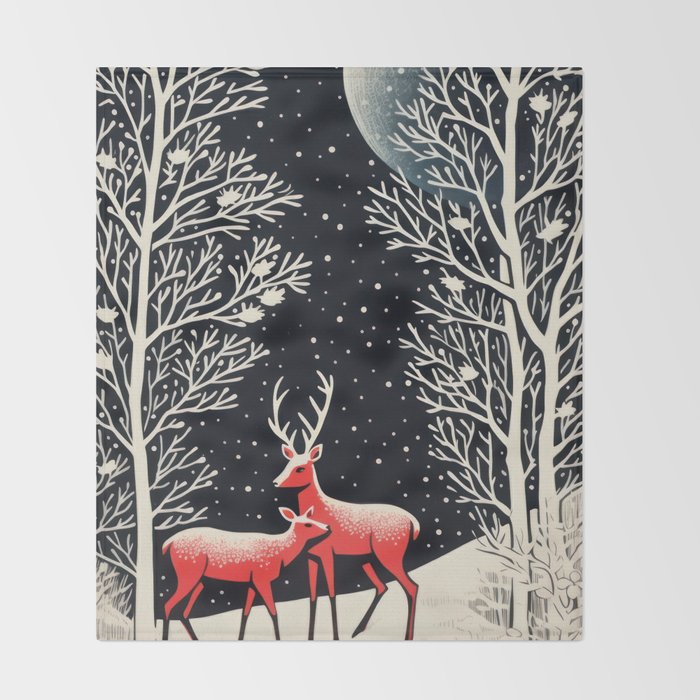 Winter Deer Pair Throw Blanket Gallery Image 2