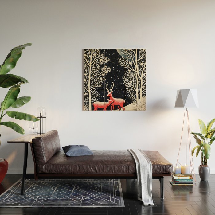 Winter Deer Pair Wood Wall Art Gallery Image 2