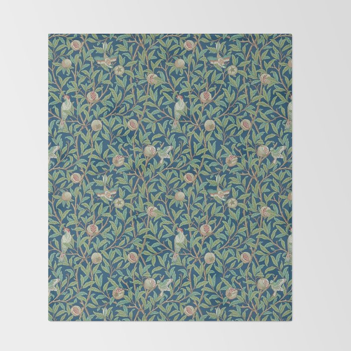 William Morris Bird and Pomegranate Blue Sage Throw Blanket Gallery Image 2