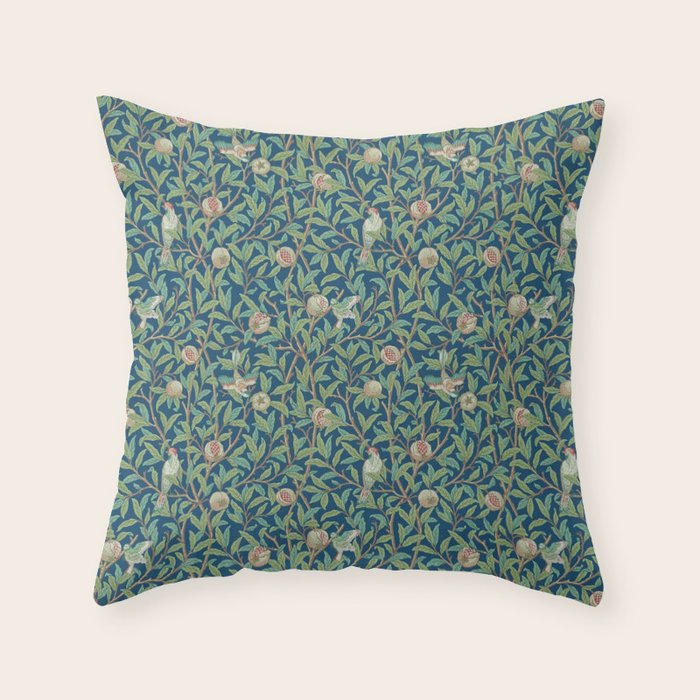 William Morris Bird and Pomegranate Blue Sage Throw Pillow Gallery Image 6