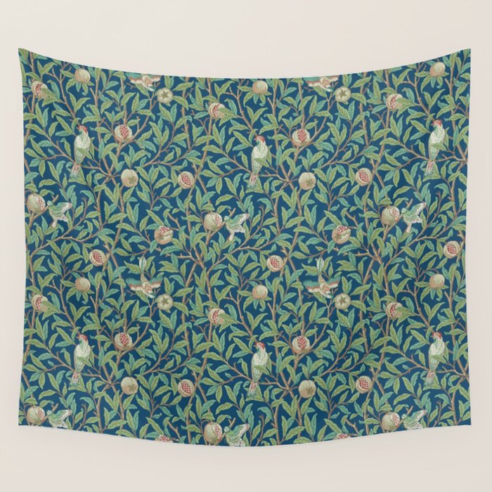William Morris Bird and Pomegranate Blue Sage Wall Tapestry Gallery Image 4