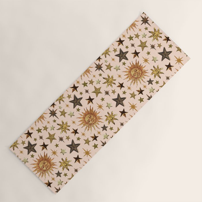 Vintage Star Collage Print in Cream Yoga Mat Gallery Image 1