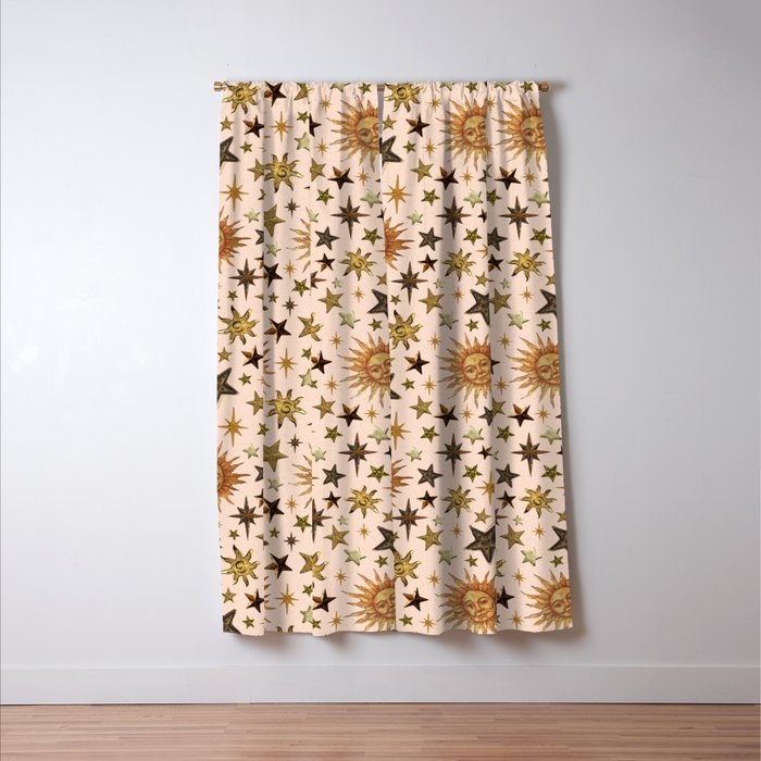 Vintage Star Collage Print in Cream Window Curtain Gallery Image 3