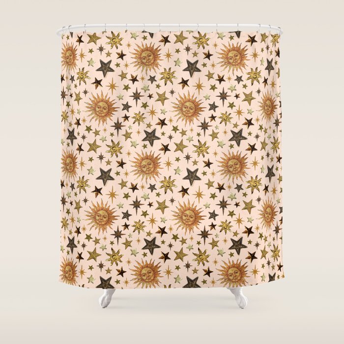 Vintage Star Collage Print in Cream Shower Curtain Gallery Image 1