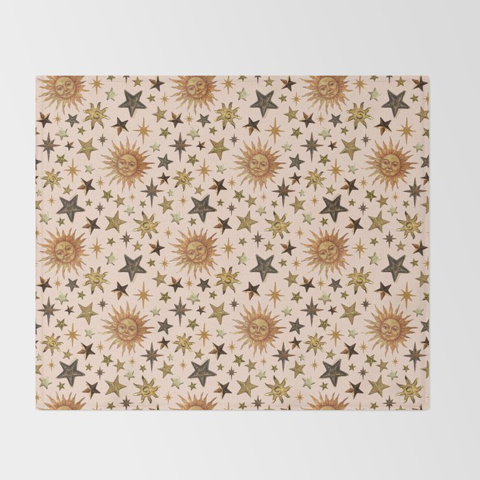 Vintage Star Collage Print in Cream Throw Blanket Gallery Image 2