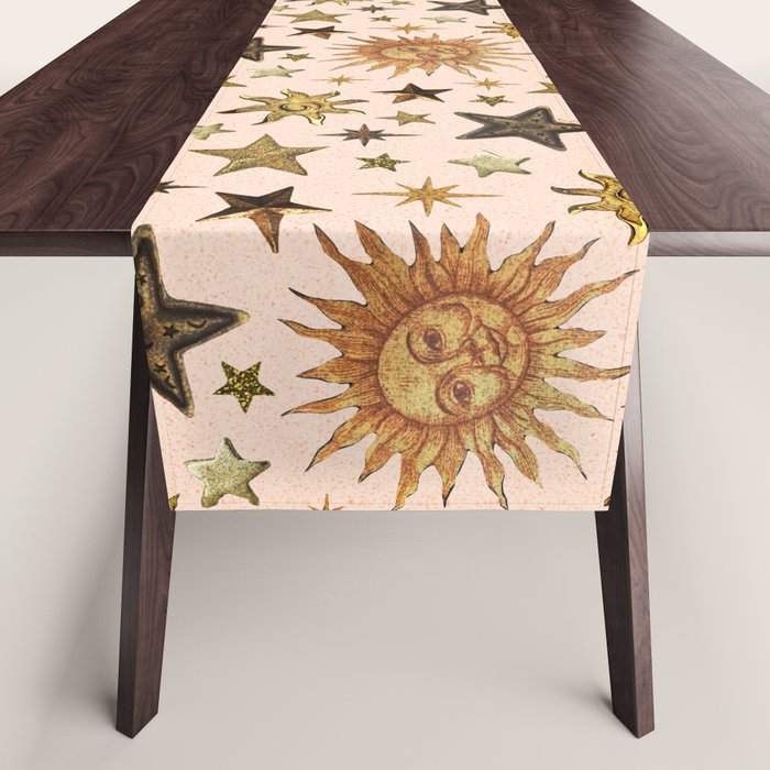 Vintage Star Collage Print in Cream Table Runner Gallery Image 1