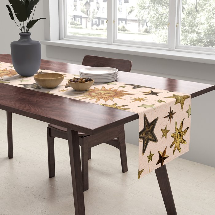 Vintage Star Collage Print in Cream Table Runner Gallery Image 2