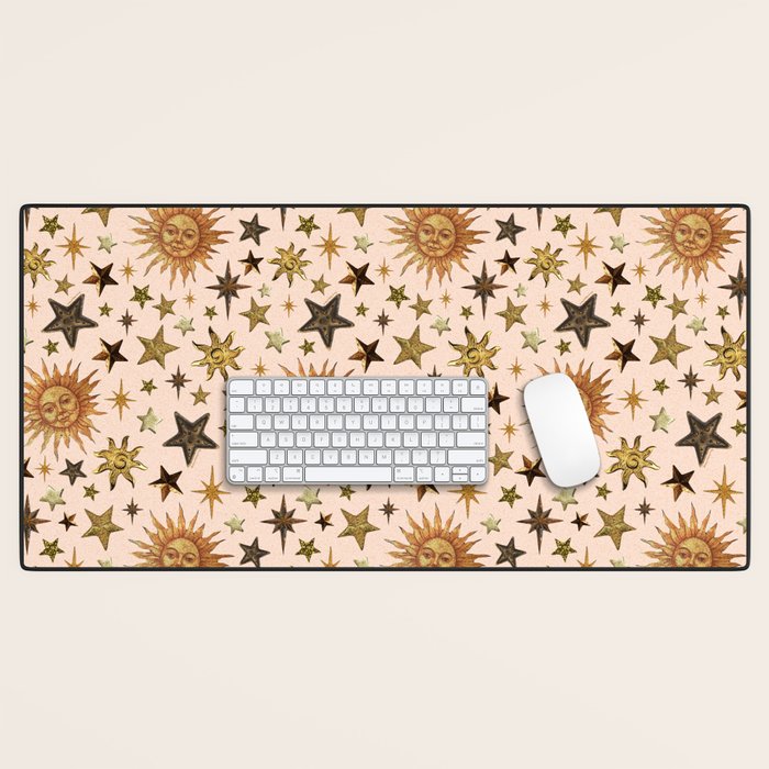 Vintage Star Collage Print in Cream Desk Mat Gallery Image 1