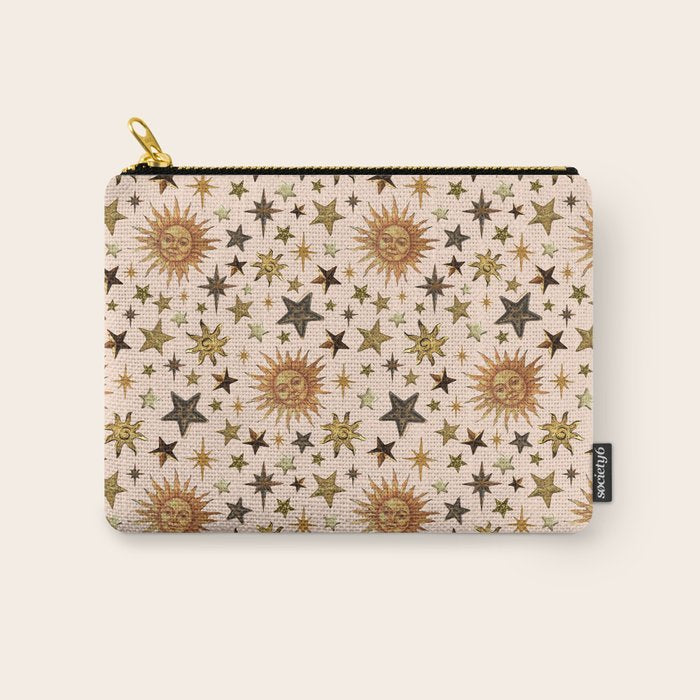 Vintage Star Collage Print in Cream Carry All Pouch Gallery Image 1