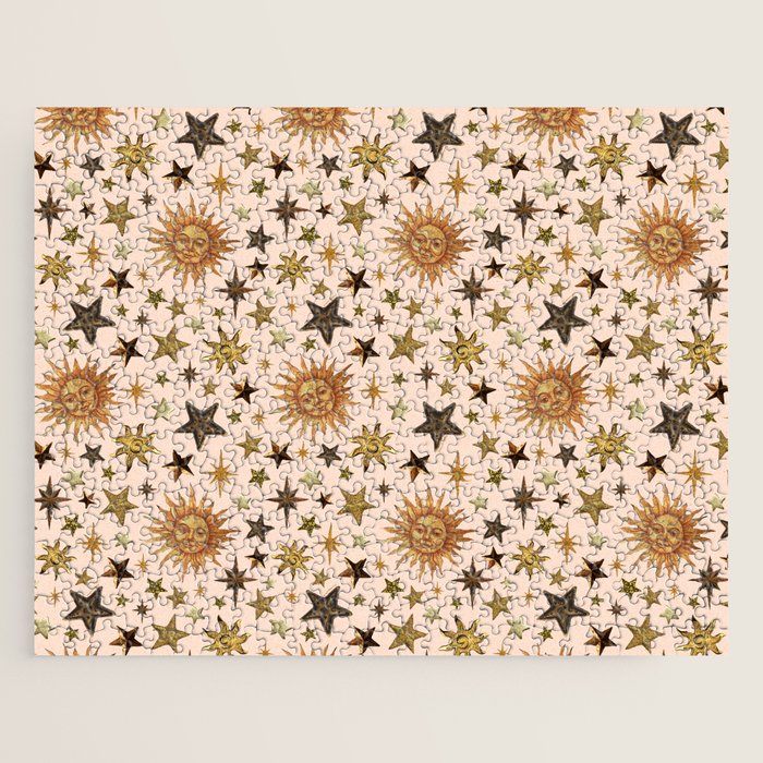 Vintage Star Collage Print in Cream Jigsaw Puzzle Gallery Image 1