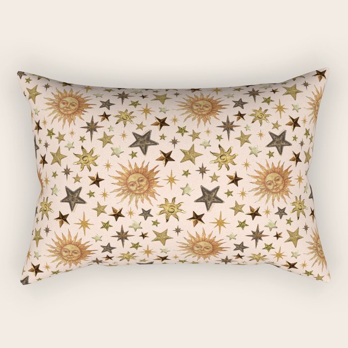 Vintage Star Collage Print in Cream Rectangular Pillow Gallery Image 1