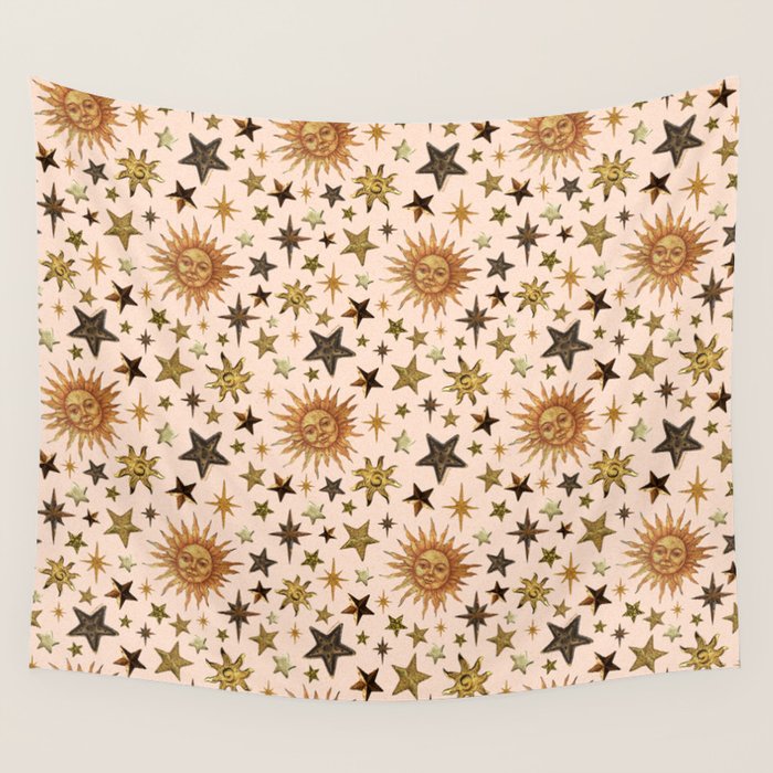 Vintage Star Collage Print in Cream Wall Tapestry Gallery Image 4