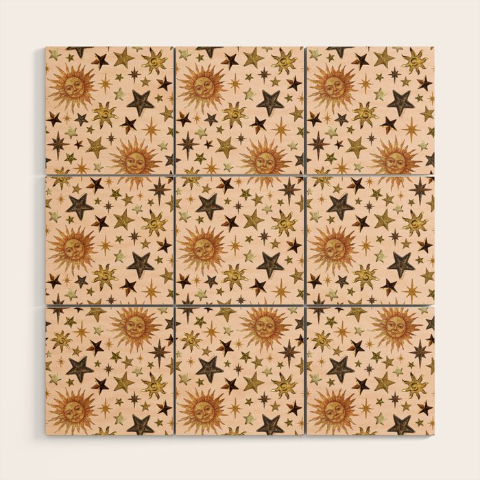 Vintage Star Collage Print in Cream Wood Wall Art Gallery Image 1